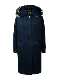 Пальто DS 1588 т.син/капюшон енот