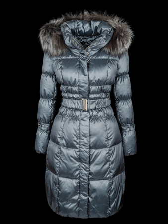 Пальто женское утепленное пух ТОМА (серый) чернобурка